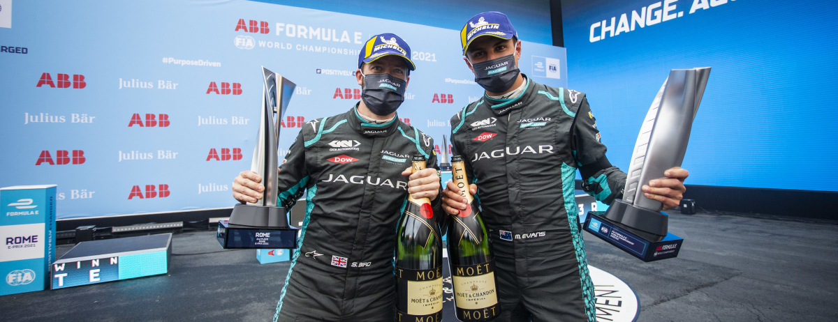 Doppeltes Podium für Jaguar Racing in Rom und Spitzenreiter in der Team- und Fahrer-Wertung der ABB FIA Formel E-WM