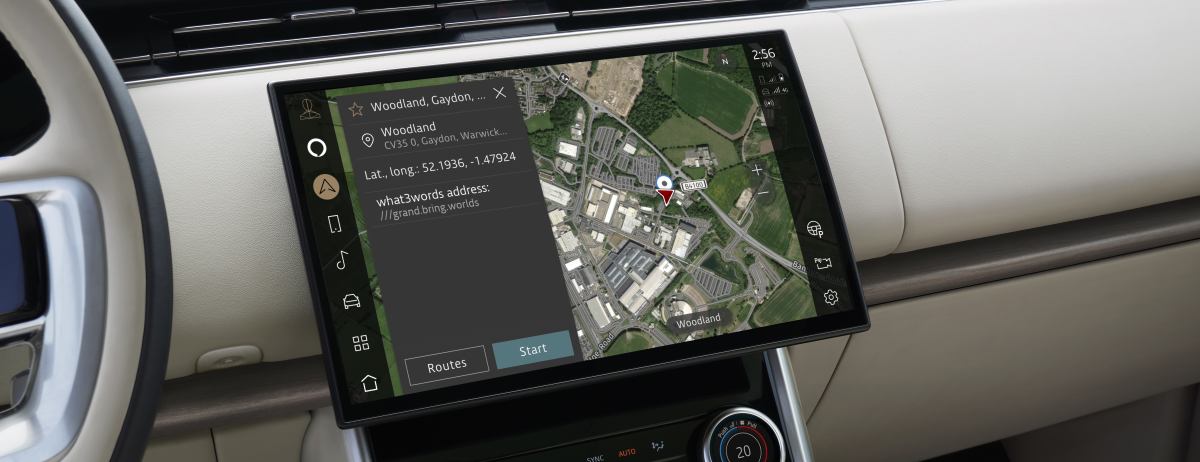 Jaguar Land Rover what3words screen